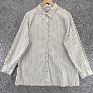Chicos Shirt Womens 3 US Extra Large White Striped Button Up Collar Long Sleeves
